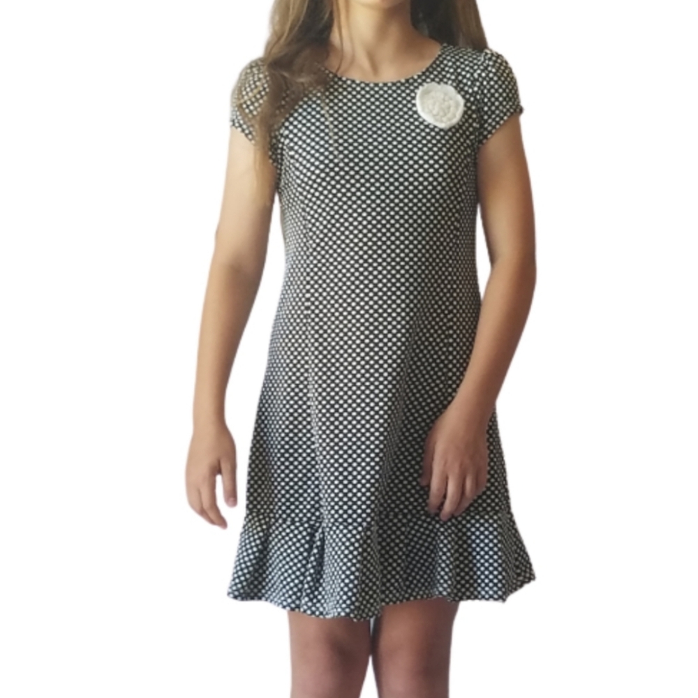 George Polka Dot Short Sleeve Dress Black and White Girls Size Medium (7-8)